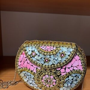Chic Mosaic Clutch with Gold Detailing